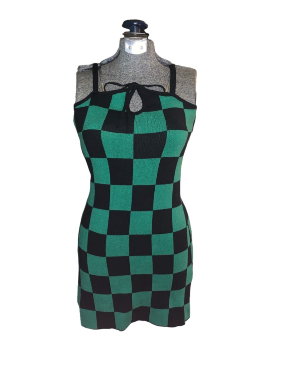 Women's Unbranded Green and Black Checkered Mini Dress Size S